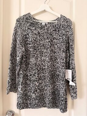 Chaus Black and White Marled Knit Pullover Sweater